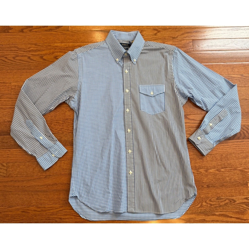 Polo Ralph Lauren Button-Down Shirt Mens Medium Slim Blue Mixed Pattern Gingham